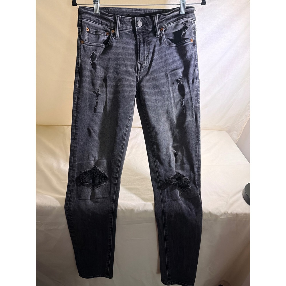 American Eagle Ne(x)t Level Flex Skinny Distressed Black Jeans Mens 30x34 Ripped